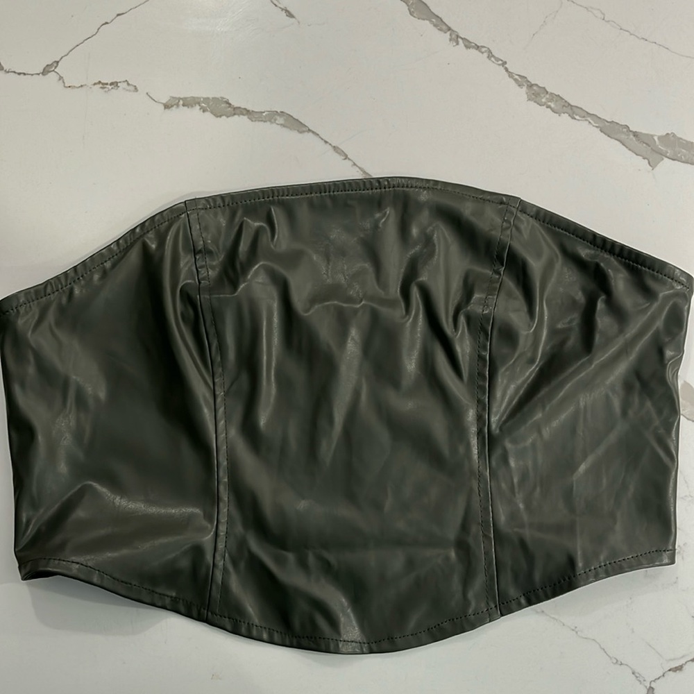 Wild Fable Olive Green Strapless Faux Leather Tube Top Size Large
